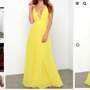 Yellow Plunge V Neck Cross Back Chiffon Maxi Dress